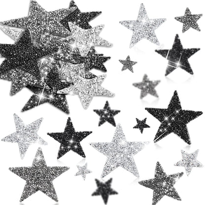 60 Pcs Iron on Star Patches Star Shaped Rhinestone Appliques Adhesive Glitter Patches Rhinestone Appliques Embellishments for DIY(Black, Gray)