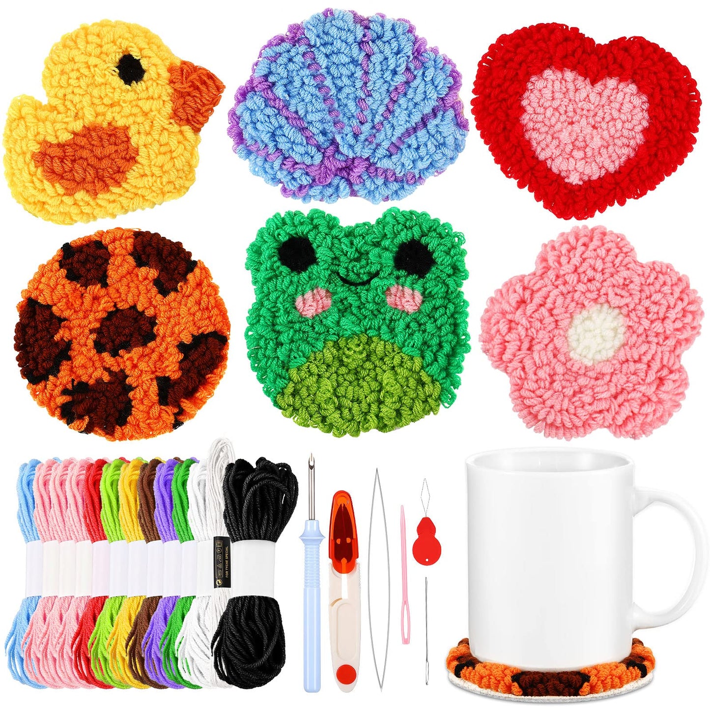 20 Pcs Punch Needle Kit Embroidery Needle Coasters Kit for Adult Beginner DIY Mug Tufted Rug Making Set