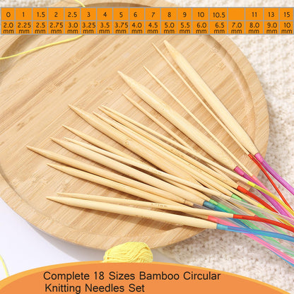 18 Pairs Bamboo Knitting Needles Set Circular Wooden Knitting Needles with Colorful Plastic Cable Size 2mm-10mm,Knitting Needle for DIY Craft(100cm/40inch)