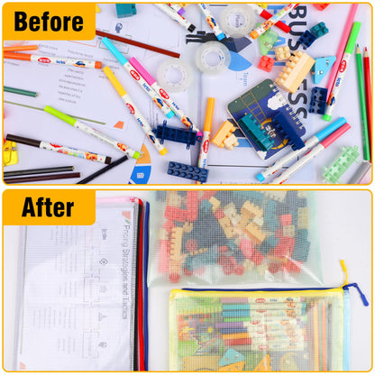 24pcs Mesh Zipper Pouch Bags - A4 Zipper Bags for Classroom Organization, Board Game & Puzzle Storage