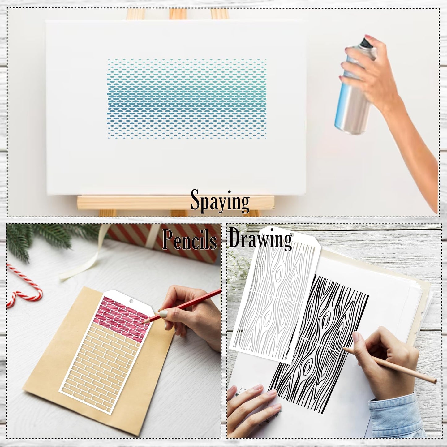16 Pieces Stencils for Painting, Abstract Texture Stencils Crafts Reusable Layering Stencil Brick Shoe Pattern Templates for Drawing Card Making Canvas Furniture Paper