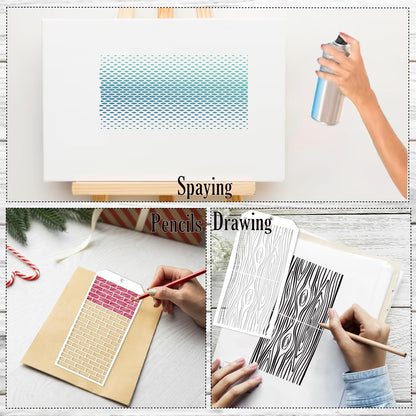 16 Pieces Stencils for Painting, Abstract Texture Stencils Crafts Reusable Layering Stencil Brick Shoe Pattern Templates for Drawing Card Making Canvas Furniture Paper