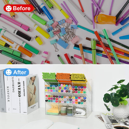 Clear Pen Organizer Storage, Acrylic Desk Organizer with 12 Compartments, Pen Organizer for Desk, Desktop Art Organizer for Office School Art Supplies (Acrylic Pen Holder)