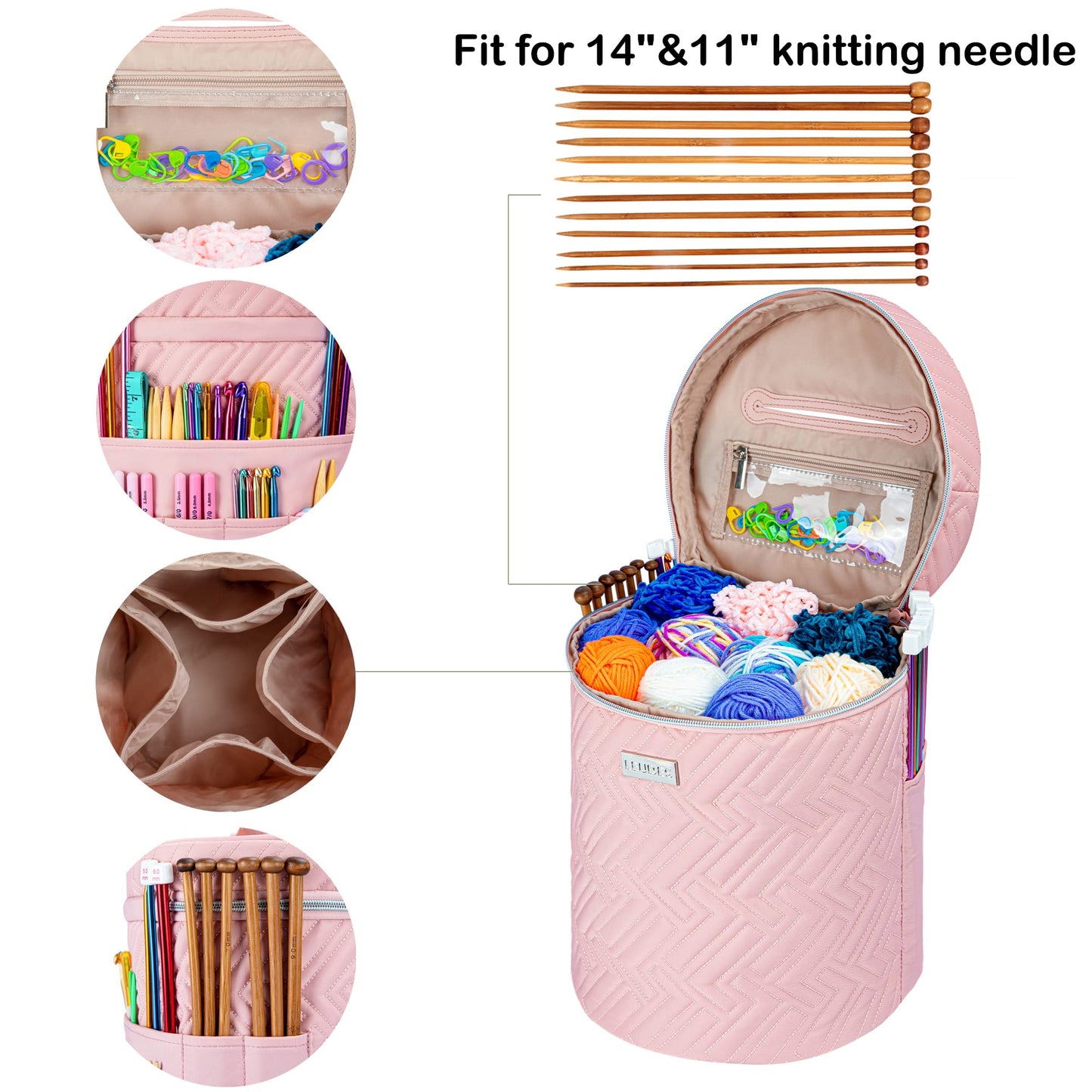 Yarn Bag, Crochet Tote Knitting Bag Water Resistant Yarn Storage Organizer Holder Case for Crochet Hooks Needles Knitting Kit for Beginners (Pink)