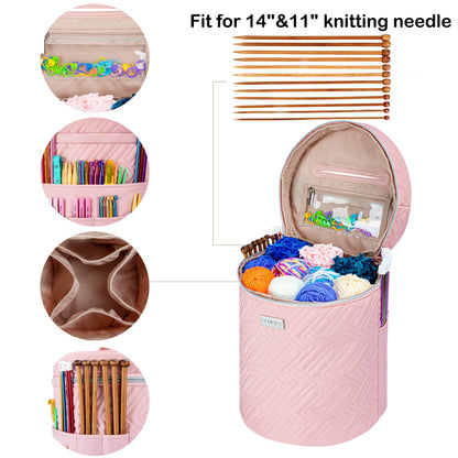 Yarn Bag, Crochet Tote Knitting Bag Water Resistant Yarn Storage Organizer Holder Case for Crochet Hooks Needles Knitting Kit for Beginners (Pink)
