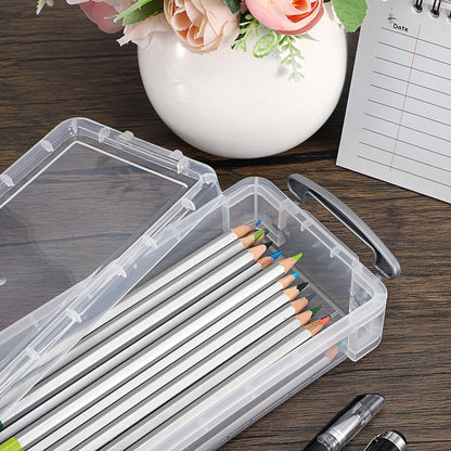 Large Capacity Pencil Box, Office Supplies Storage Organizer Box, Brush Painting Pencils Storage Box Watercolor Pen Container Drawing Tools(6 Pack Clear)
