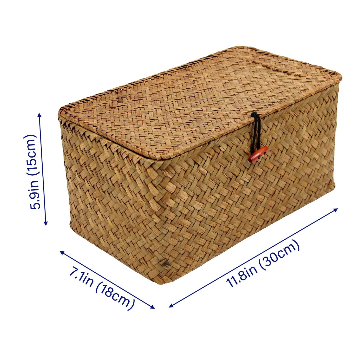 Large Square Sea Grass Baskets for Storage Seaweed Woven Sundries Baskets Sturdy and Durable Natural Material for Make-up with Lid Big Rectangular Seagrass Towel Baskets for Organizing