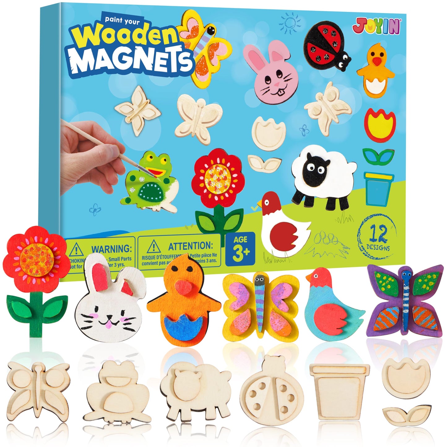 12 Wooden Magnet Creativity Arts & Crafts Painting Kit for Kids, Decorate Your Own Painting Gift for Easter Basket Stuffers, Birthday Parties and Family Crafts, Party Favors for Boys Girls