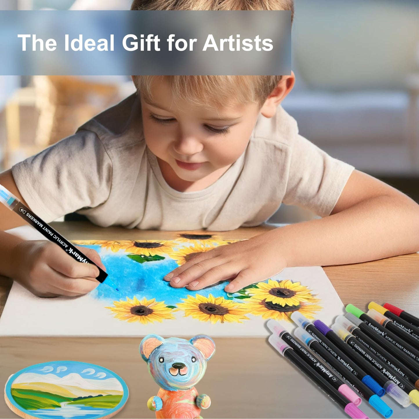 24 Colors Acrylic Paint Markers, Dual Tip Premium Acrylic Paint Pens for Stone, Wood, Calligraphy, Canvas, Ceramic, Metal, Glass, Rock Painting, DIY Crafts