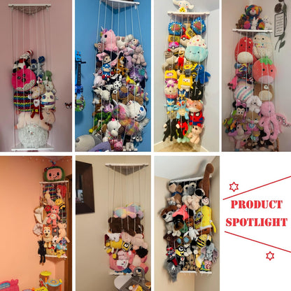 Stuffed Animal Storage Toy Organizer(Patented) - Corner Stuffed Animal Holder Length Adjustable - Wall Hanging Stuffed Animal Net Plush Storage for Nursery Playroom Bedroom Kids Room Decro(White)