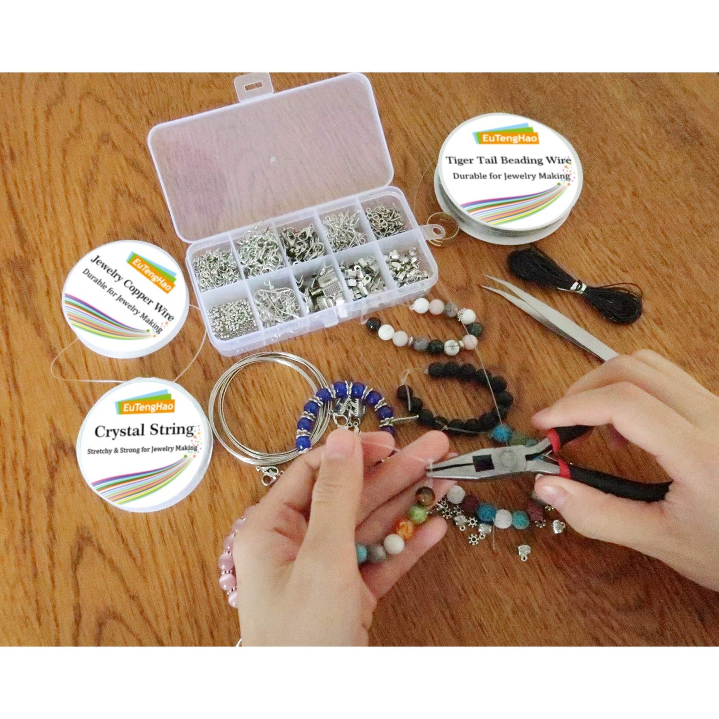 Jewelry Making Kit with Pliers, Wires, Jump Rings, Clasps, Cord and More for Jewelry DIY Crafts - Silver