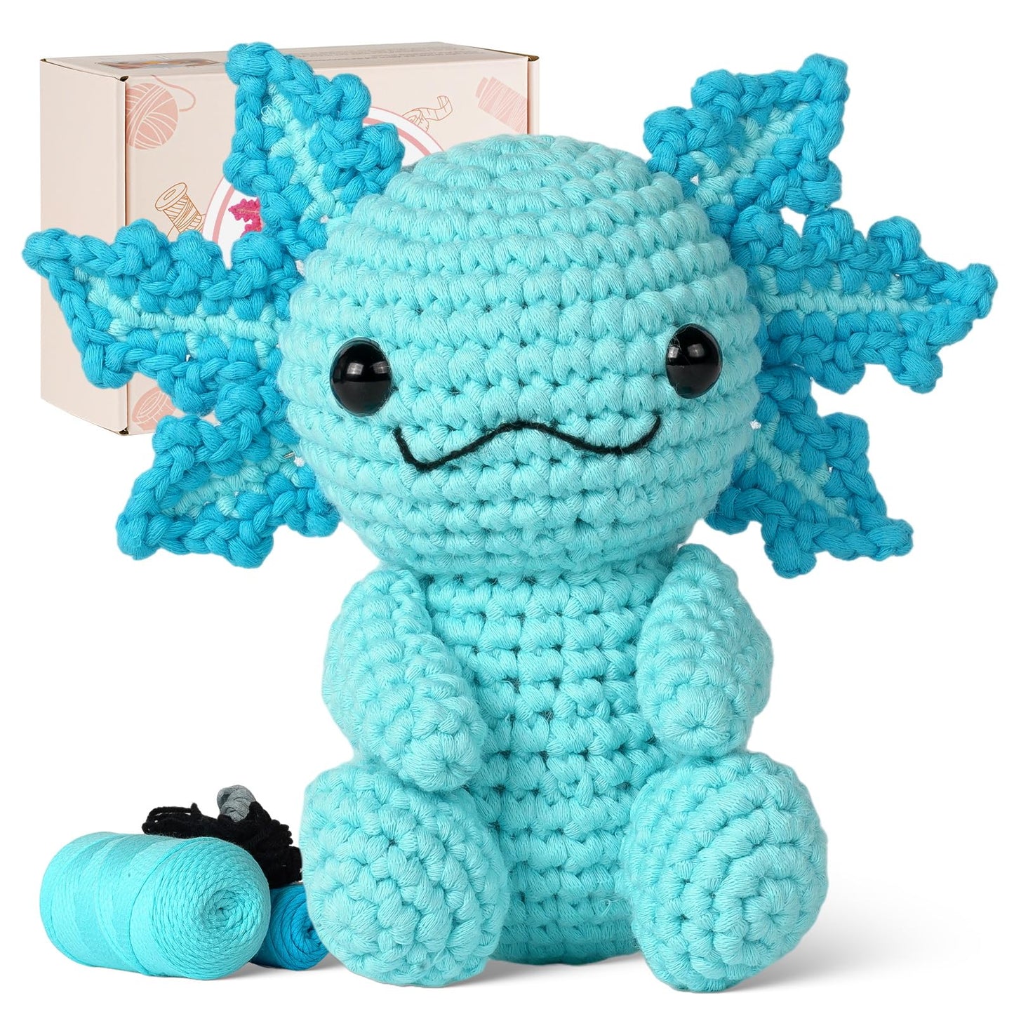 Crochet Kit for Beginners, Crochet Animal Kits,Crocheting Kit for Starters with Step-by-Step Video Tutorials, Beginner Crochet Kit for Adults (1Pack Blue Axolotl)