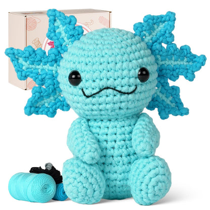 Crochet Kit for Beginners, Crochet Animal Kits,Crocheting Kit for Starters with Step-by-Step Video Tutorials, Beginner Crochet Kit for Adults (1Pack Blue Axolotl)