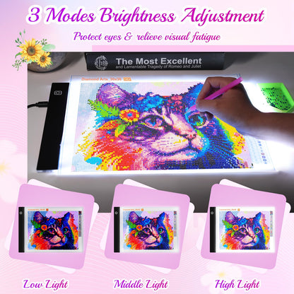 A4 Diamond Art Light Board, Ultra-Thin Light Pad for Painting, Light Table Tracing Light Box for Drawing, Tattoo, Weeding Vinyl, Sketching, Painting Accessories Gifts for Her, Kids, Him