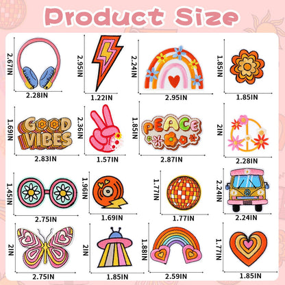 60pcs Hippie Embroidered Patches Random Assorted Styles Hippie Theme Iron on Patches for Girls, Wonmen DIY Sew Applique Repair Patch Cute Sew on Patches for Backpacks Pants Clothes Jeans