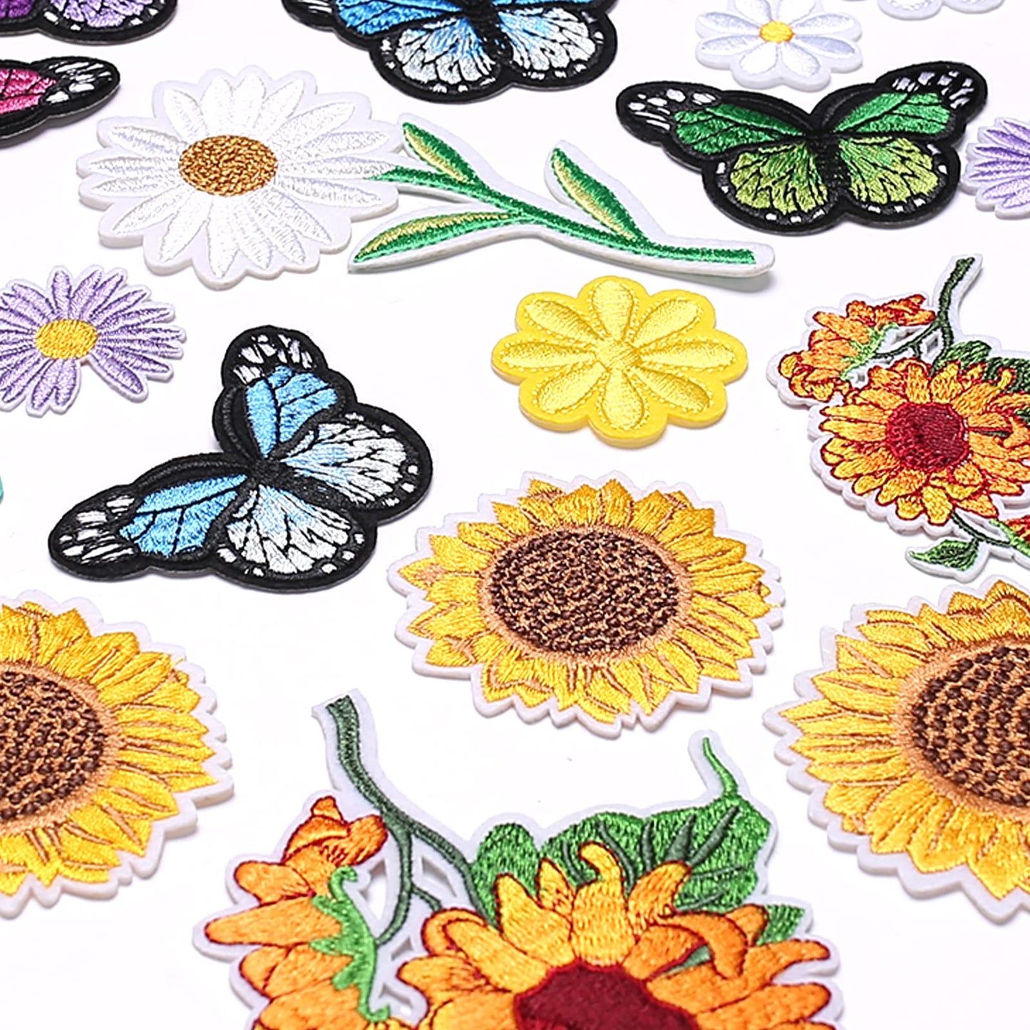 35 Pieces Embroidered Iron on Patch, Sunflowers Butterfly Daisy Flower Iron on Patches Set, Sew On/Iron on Patch Applique for Clothes, Dress, Hat, Jeans, DIY Accessories
