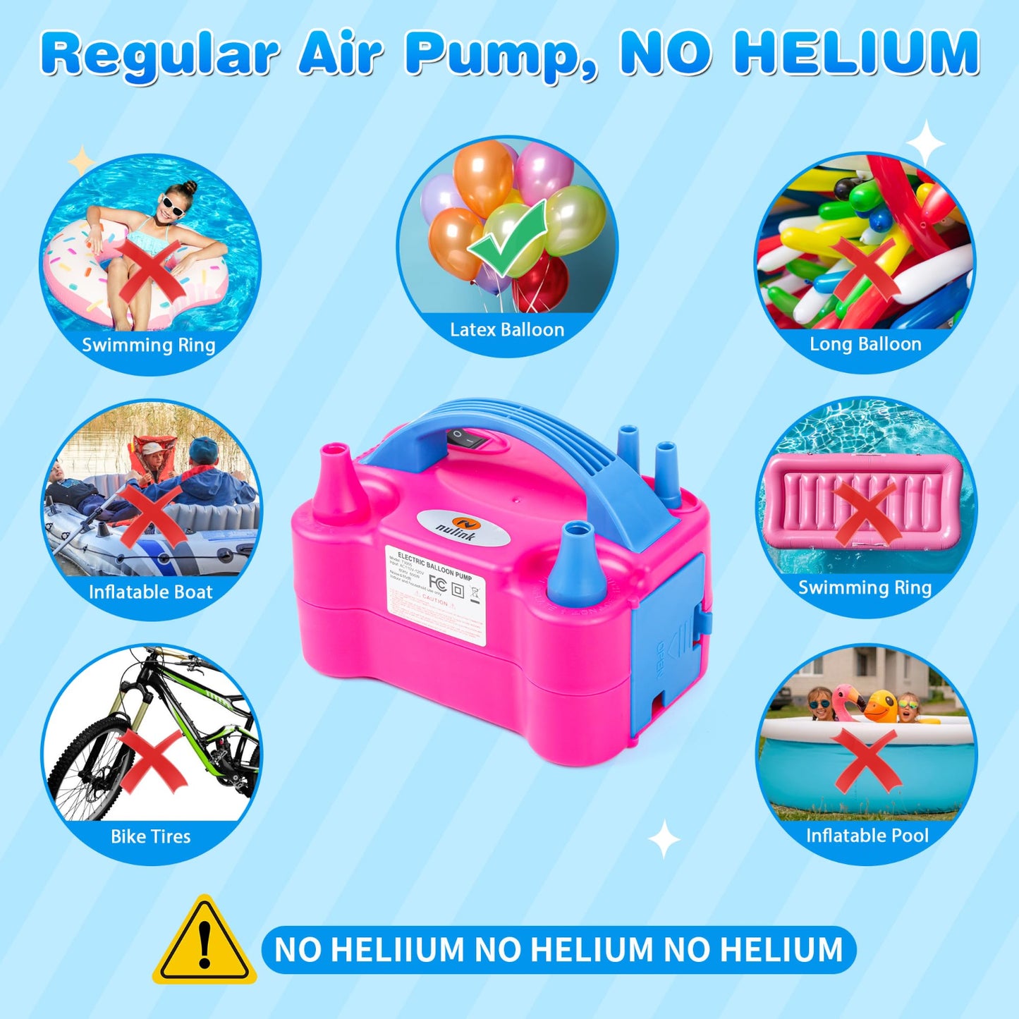 Electric Portable Dual Nozzle Balloon Blower Pump Inflation for Decoration, Party, Sport [110V~120V, 600W, Rose Red]