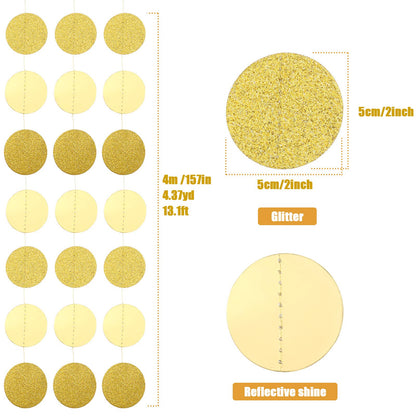 10 Pcs 131 ft Circle Dot Garlands Party Decorations Glitter Hanging Streamers Decor Banner Backdrop for Birthday Wedding Graduation Baby Shower Engagement Party(Gold)