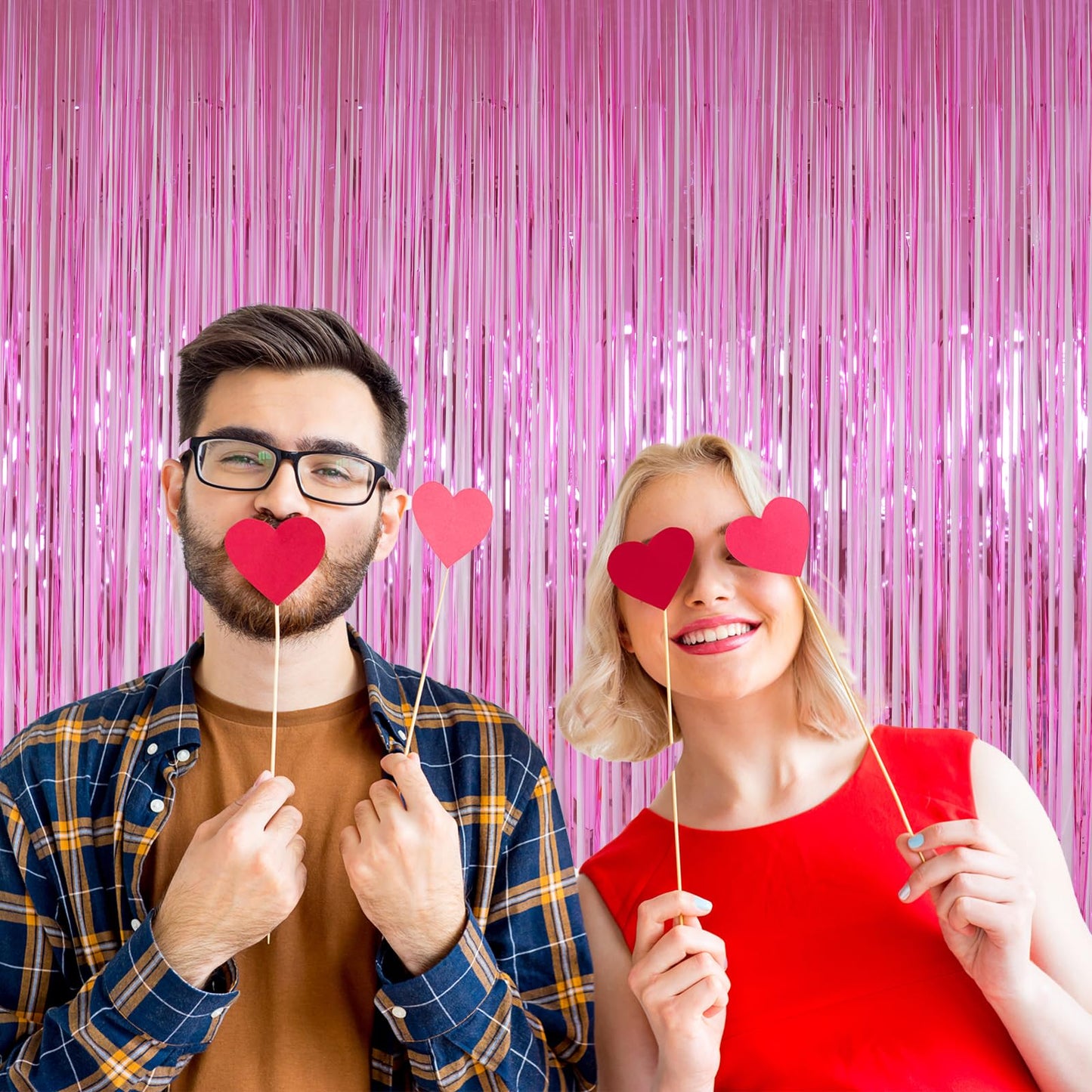 Pink Foil Fringe Curtains Tinsel Backdrop, Melsan 3.2 x 8 ft Metallic Tinsel Curtains Party Decorations for Baby Shower,Babbie, Mermaid Themed Birthday Party Backdrop - Pack of 2