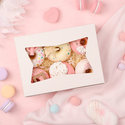 24pcs Cookie Boxes with with 3 Style Window, 8x6x2.5 Bakery Boxes for Candies, Chocolate Strawberries, Cakes, Muffins, Donuts