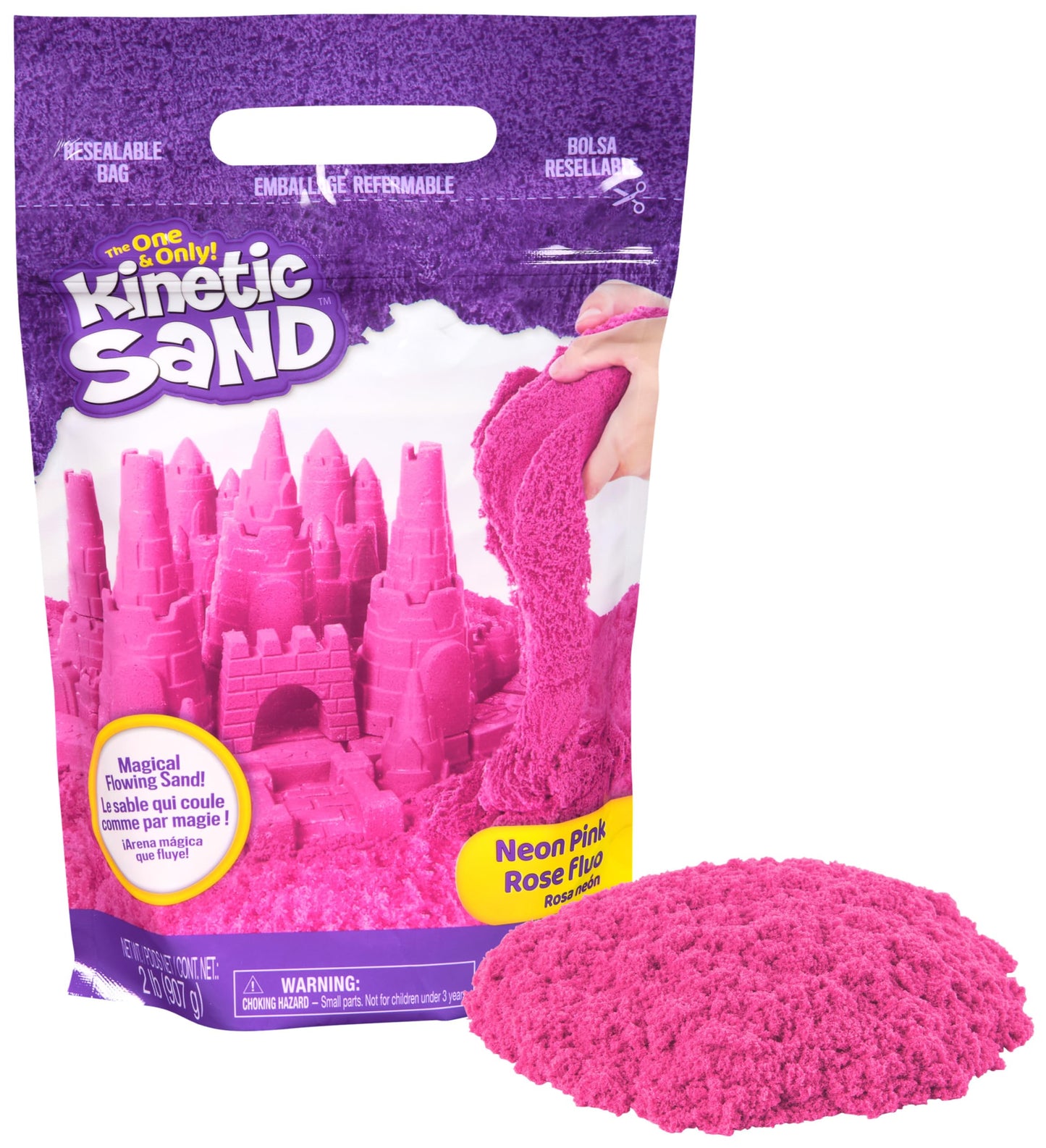2lbs Pink Play Sand, Moldable Sensory Toys for Kids, Resealable Bag (Packaging May Vary), for Ages 3 and up