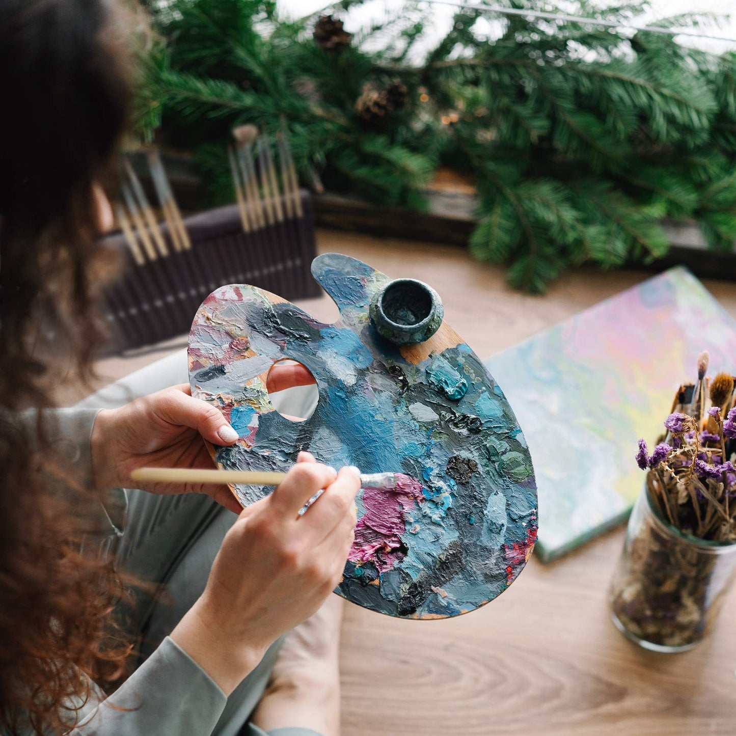 25-Piece Professional Paint Brush Set – Expert Series Synthetic Nylon Brushes for Acrylic, Oil, Watercolor, Gouache – No Shedding, Canvas Roll Case & Palette Knife, Painter Gifts Art Supplies