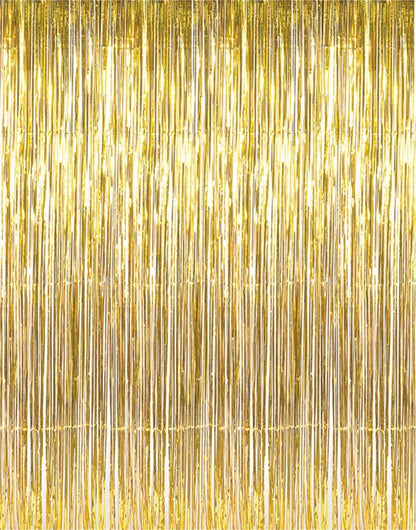 6.4 ft x 9.8 ft Metallic Tinsel Foil Fringe Curtains,Pack of 2 Party Streamer Backdrop for Birthday,Graduation Decorations and New Year Eve (Gold)