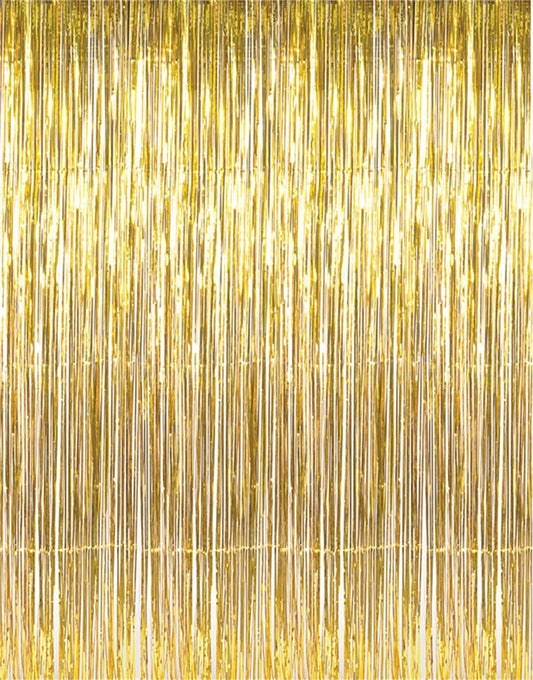 6.4 ft x 9.8 ft Metallic Tinsel Foil Fringe Curtains,Pack of 2 Party Streamer Backdrop for Birthday,Graduation Decorations and New Year Eve (Gold)
