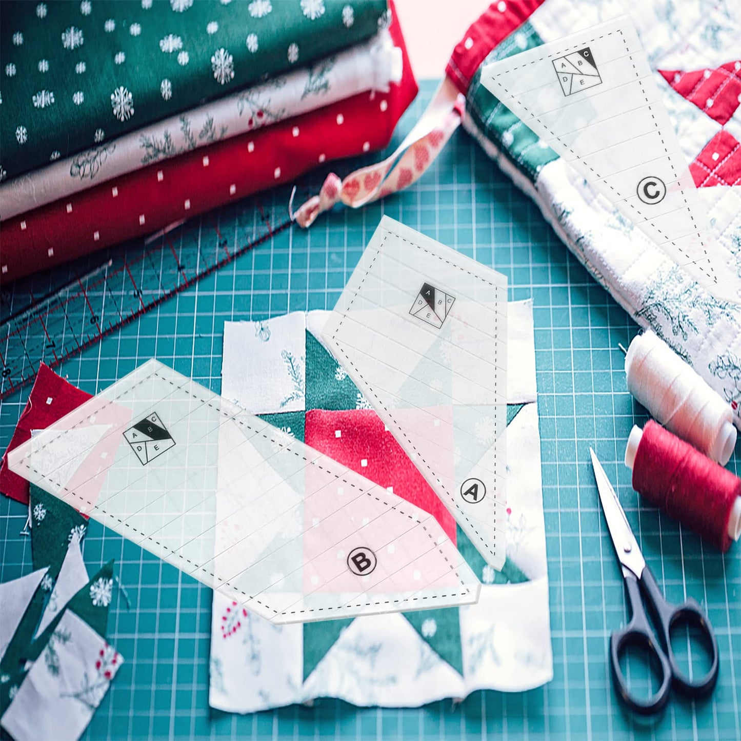 Quilting Rulers and Templates, 5Pcs Creative Quilting Cutting Template Quilt Templates Acrylic for Cutting Patterns, Quilt Ruler Set Quilting Supplies for Sewing Machine Cutting Mats, Arts and Crafts