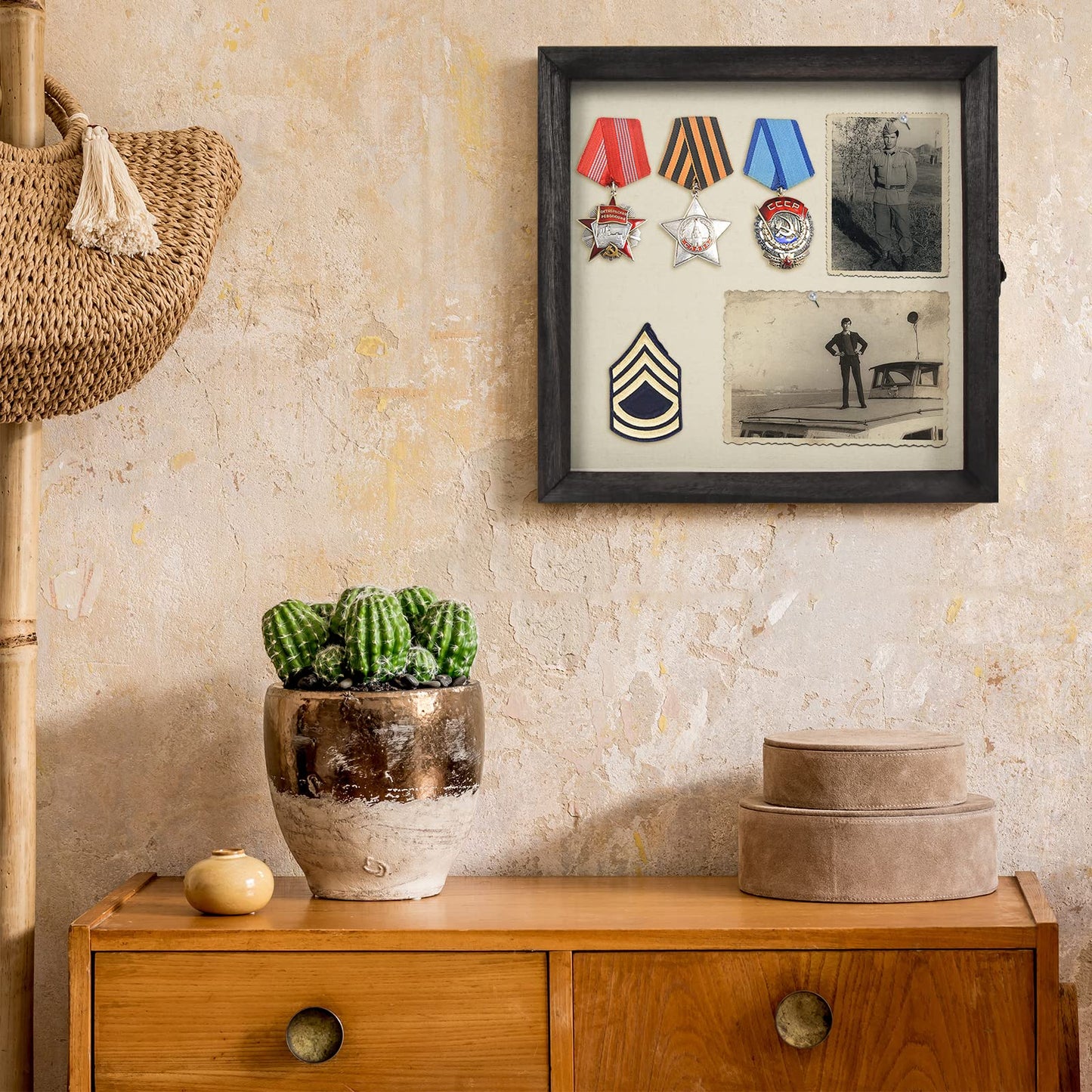 Flowers Shadow Box Display Case Large Shadow Box Frame with Glass Window Door Picture Frame Wedding Bouquet Memorabilia Medals Photos Memory Box for Keepsakes - (Rustic Black, 11 x 11 )