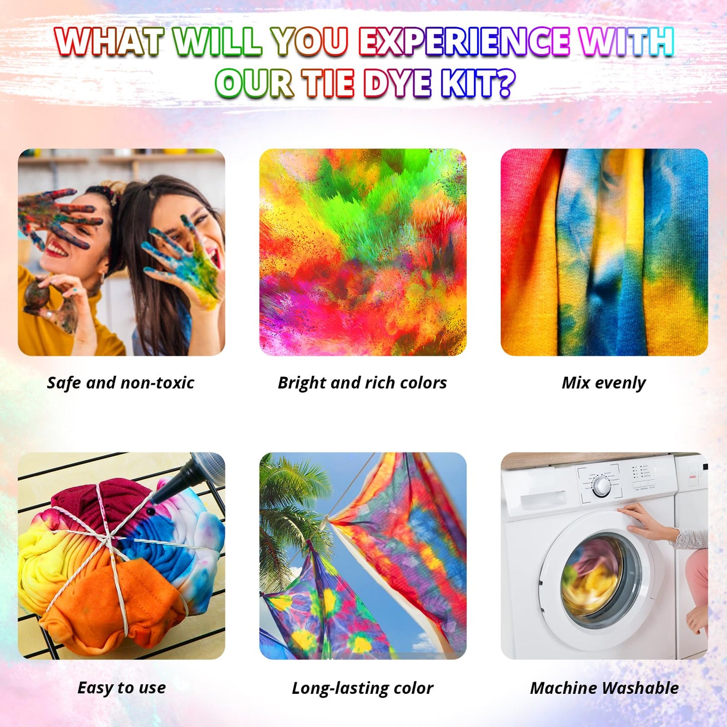 Large Tie Dye Kit - 16.9 oz Tye Dye Kit Pre-Filled Easy Squeeze Bottles & Refills Powder, 6 Vibrant Colors Permanent Non-Toxic Tie Dye Kit for Large Groups Kids Adults Party Activity