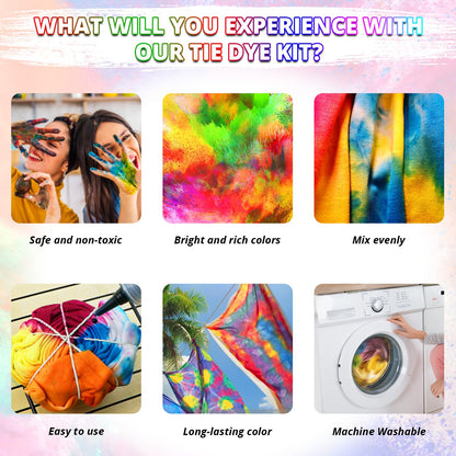 Large Tie Dye Kit - 16.9 oz Tye Dye Kit Pre-Filled Easy Squeeze Bottles & Refills Powder, 6 Vibrant Colors Permanent Non-Toxic Tie Dye Kit for Large Groups Kids Adults Party Activity