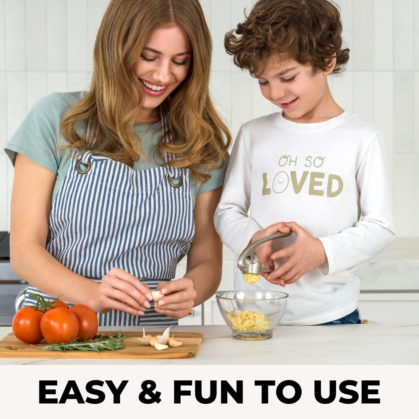 Kitchen Premium Garlic Press Set - Rust Proof & Dishwasher Safe Professional Garlic Mincer Tool - Easy-Squeeze, Easy-Clean with Soft, Ergonomic Handle - Silicone Garlic Peeler & Brush (Silver)