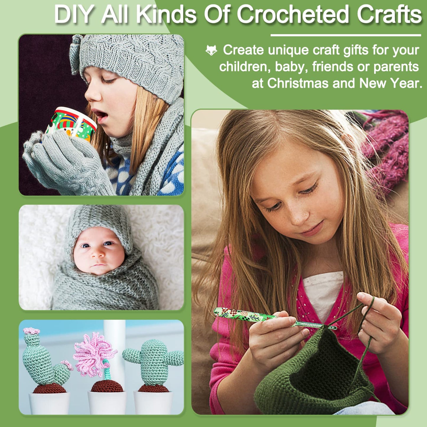 Warm Crochet Hooks Crocheting, Extra Long Crochet Hook Set for Arthritic Hands, 2.25mm to 8.0mm, 12 pcs Crochet Kit Ergonomic Grips for DIY Craft Yarn, Animal Pattern