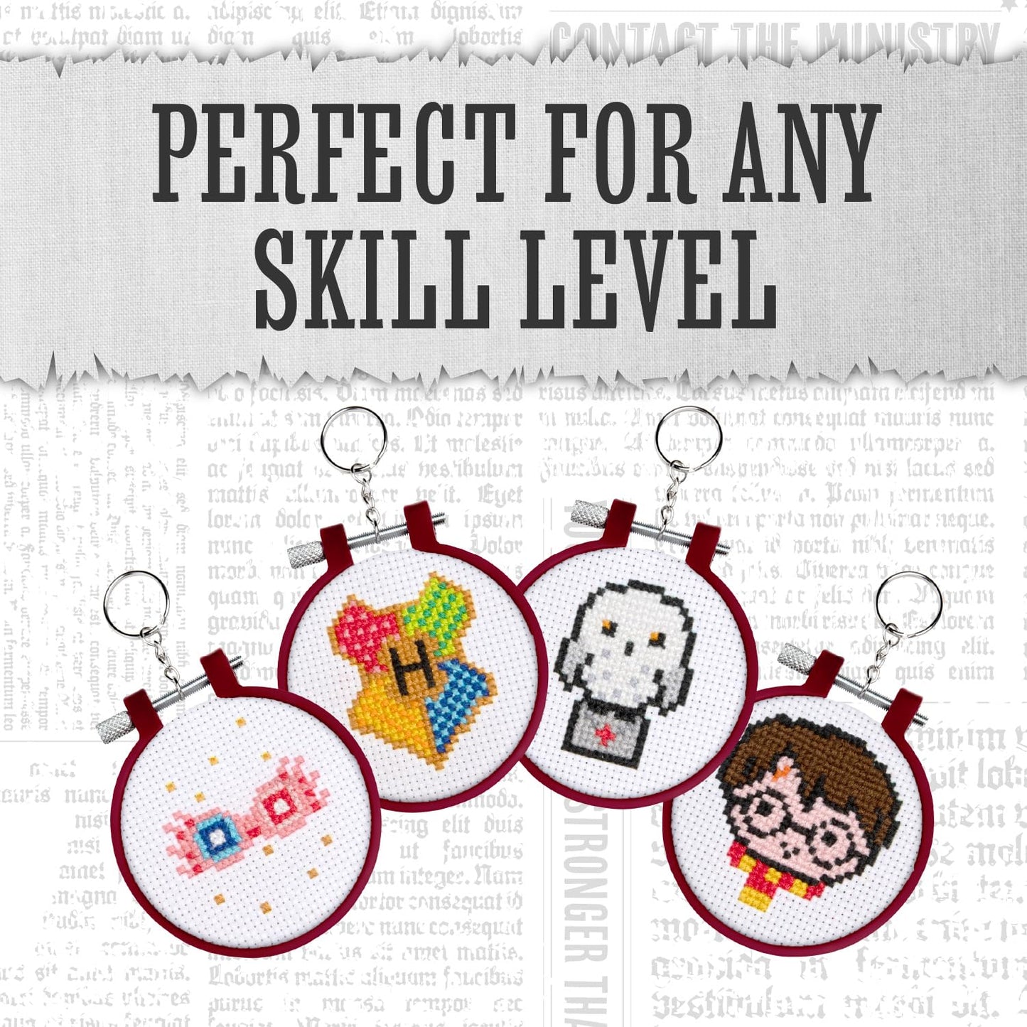 Harry Potter Stamped Cross Stitch, Embroidery Kit - Officially Licensed Wizarding World Merchandise, Easy Craft Activity for Movie Fans, Starter Kit for Needlework Beginners