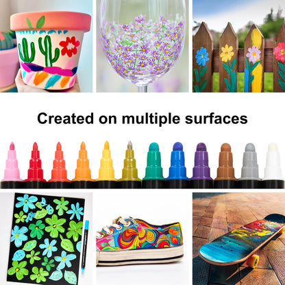 24 Colors Acrylic Paint Markers, Dual Tip Premium Acrylic Paint Pens for Stone, Wood, Calligraphy, Canvas, Ceramic, Metal, Glass, Rock Painting, DIY Crafts