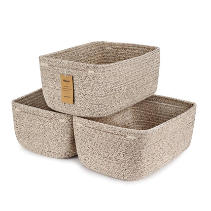 3-Pcs Shelf Baskets for Organizing | Storage Basket for Shelves | Small Woven Baskets | Rope Toy Basket | Closet Organizer Bins | Cube Decorative Box | 11.8×7.8×5.1” | Mixed brown
