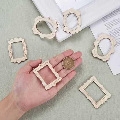 50pcs Random Mini Photo Picture Frame Unfinished Wood Ornaments Vintage Photo Frame Laser Cut Wood Craft Embellishments for DIY Painting
