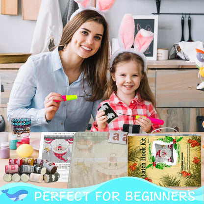 Latch Hook Kit, Christmas Latch Hook Kits for Adults DIY Decorative Pillowcase Embroidery Cross Stitch Arts Craft for Home Sofa Furniture 17X17inch Father Christmas