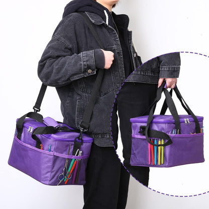 Crochet Bag for Beginners, High Capacity Yarn Totes Organizer with Inner Divider Portable for Crochet Hooks, Knitting Needles, Project and Supplies, Purple