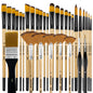 32 Pieces Paint Brush Set, Artist Series, Nylon Bristles with Round, Filbert, Flat, Fan, Angle, Detail Brush, Suitable for Artists and Beginners for Acrylic Painting, Oil, Watercolor, Gouache