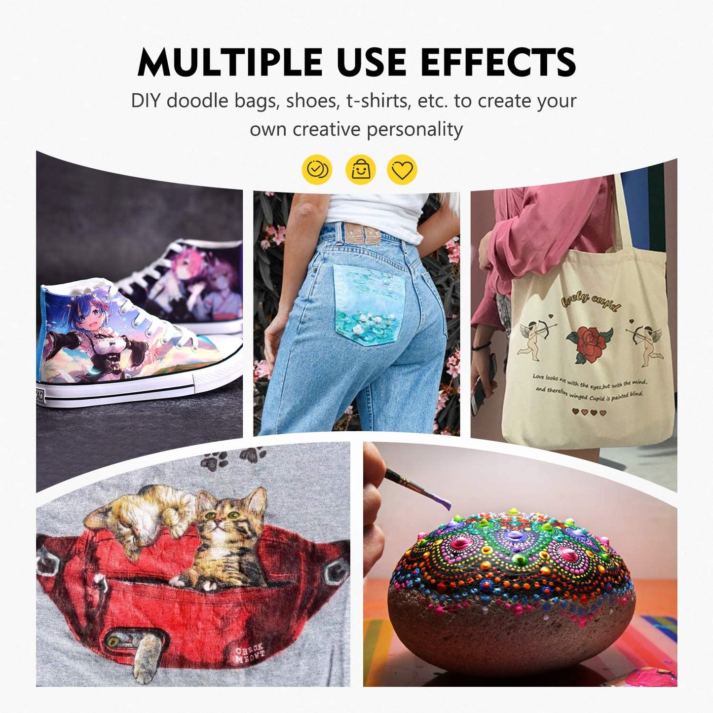 Permanent Soft Fabric Paint Set for Clothes 14 Colors 60ML Textile T-Shirt Paints, No Heating Needed & Washable Fabric Paints for Crafts, Canvas, T-Shirts, Jeans, Bags, with 3 Brushes