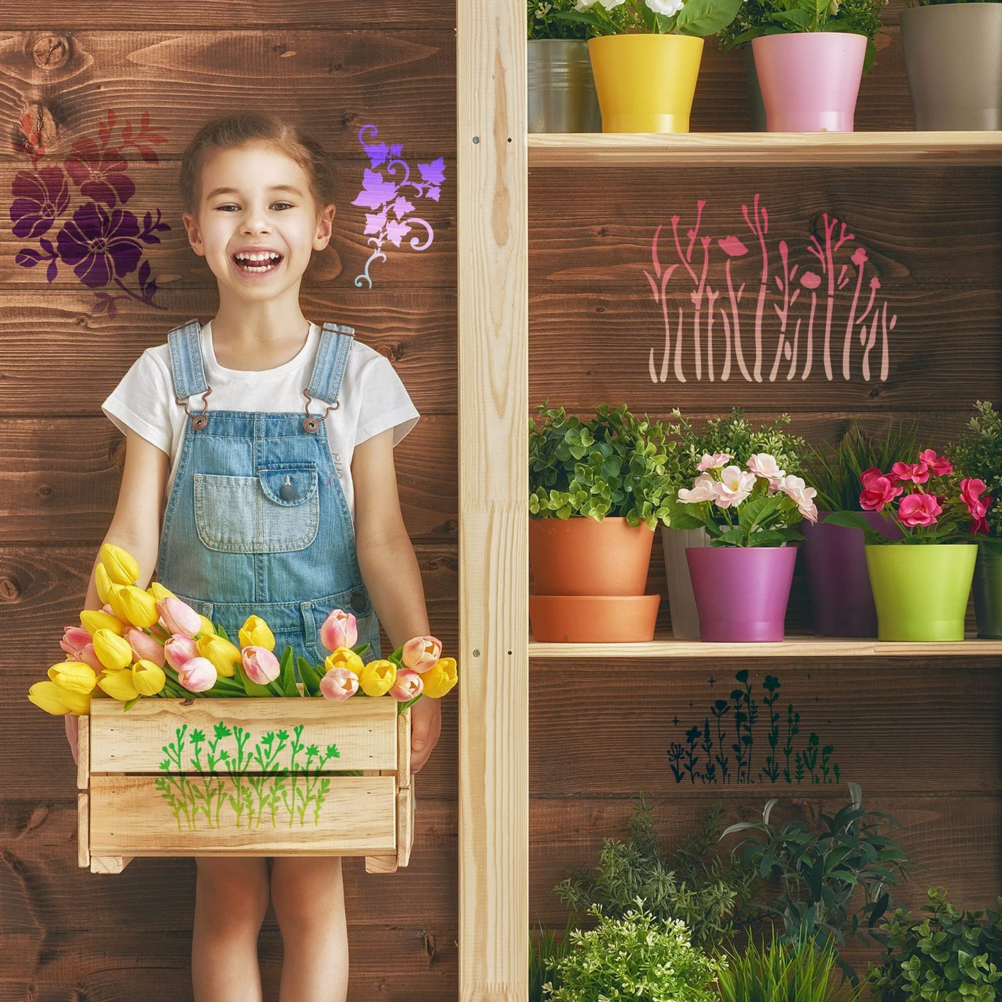 16 Pieces Wild Flower Stencils Spring Reusable Template DIY Small Flower Painting Stencils for Painting on Wood Canvas Journal Paper Fabric Floor Wall Card Decor