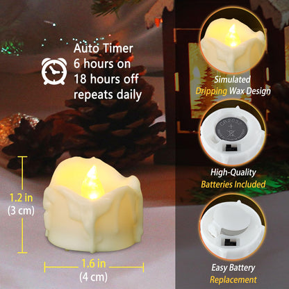 12 Pack Timer Tea Lights Candles Battery Operated, Flameless Flickering LED Timer Votive Tealight, Outdoor Flicker Electric Fake Candles Bulk for Christmas Halloween Pumpkin Light Decorations