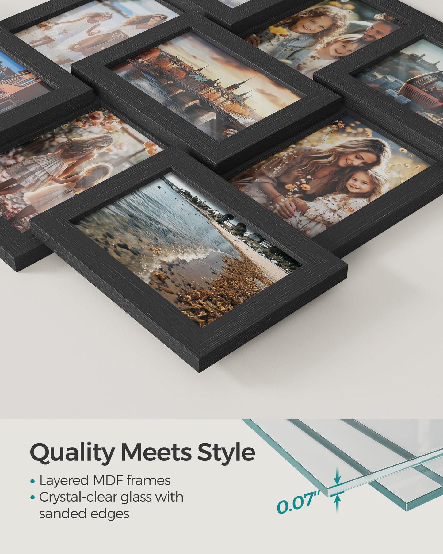 4x6 Collage Picture Frames for Wall Decor, 9 Pack Family Photo Collage Frame Set for Gallery, Glass Front, Assembly Required, Ink Black