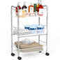 3 Tier Metal Rolling Storage Utility Cart with Wheels, Silver
