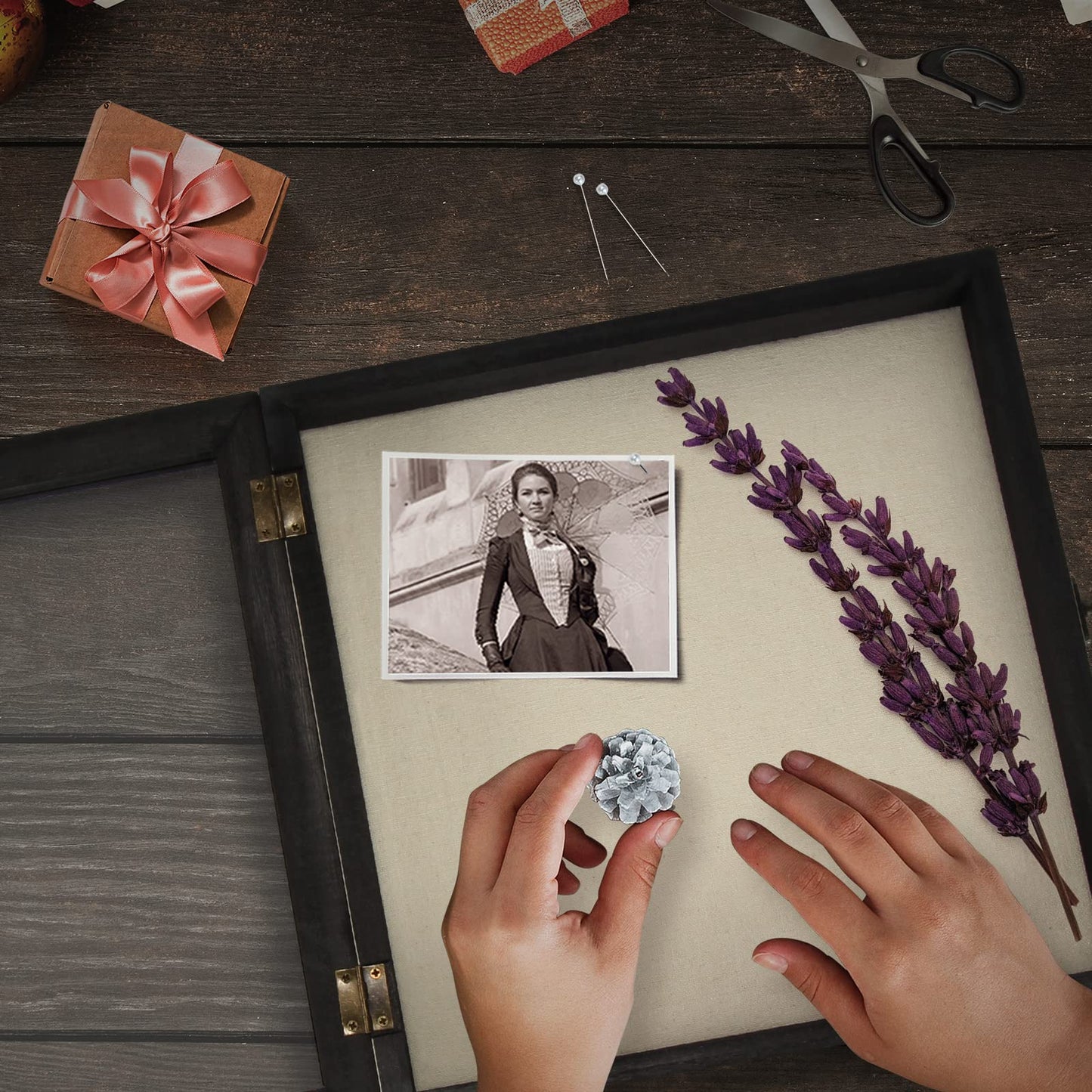 Flowers Shadow Box Display Case Large Shadow Box Frame with Glass Window Door Picture Frame Wedding Bouquet Memorabilia Medals Photos Memory Box for Keepsakes - (Rustic Black, 11 x 11 )