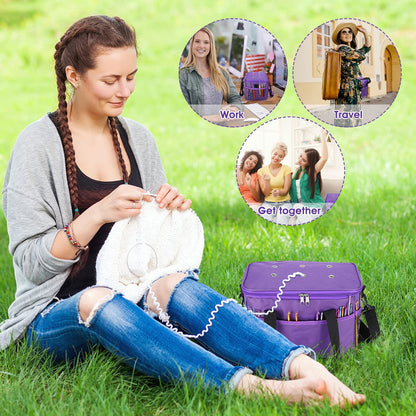 Crochet Bag for Beginners, High Capacity Yarn Totes Organizer with Inner Divider Portable for Crochet Hooks, Knitting Needles, Project and Supplies, Purple