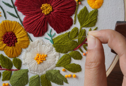 Embroidery Kit for Beginners with Instructions,Cross Stitch Kits for Adults with Pattern,Needlepoint Kits for Adult Include Embroidery Cloth Hoops Needles Threads (flowers2)