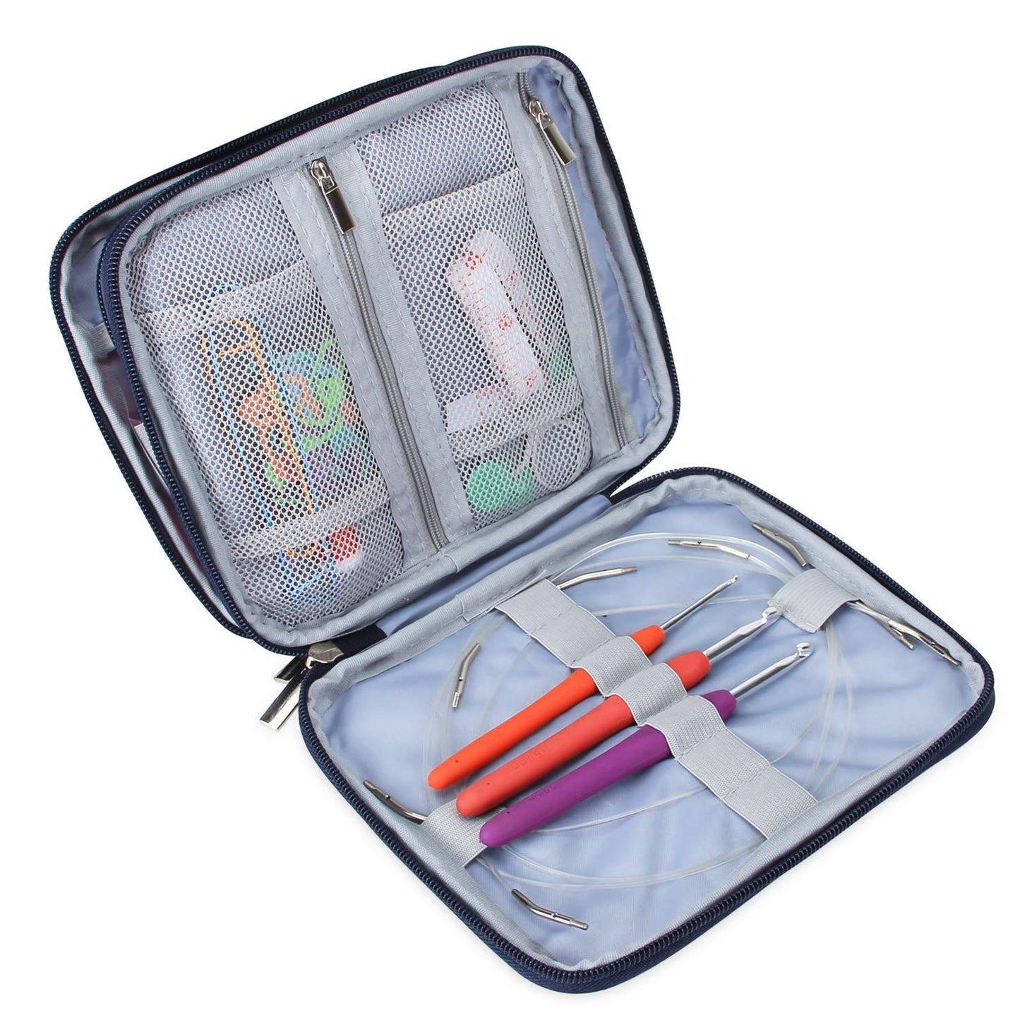 Organizer Case for Interchangeable Circular Knitting Needles, Crochet hooks and Knitting Accessories, Keep All in Place and Easy to Carry, Cats Blue (No Accessories Included)